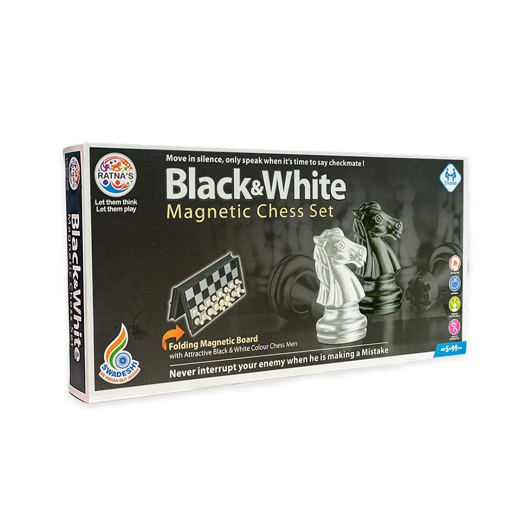 Ratna's Black & White Magnetic Chess Set - Black & White