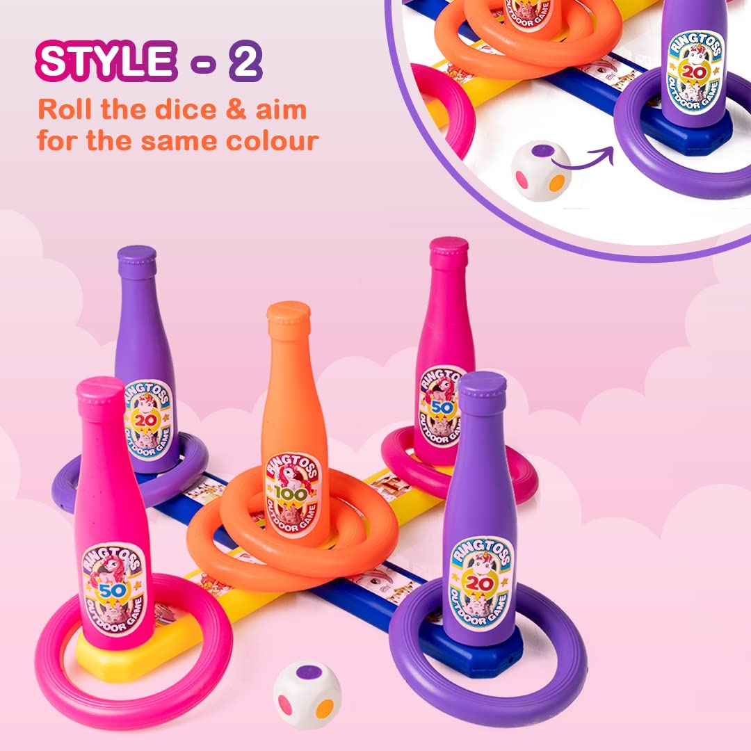 Ratna's 2 in 1 Colour Match Ring toss Unicorn Print Target Game Set for Kids