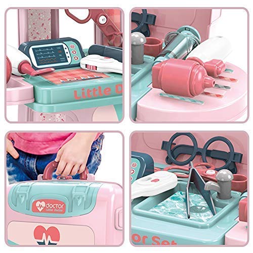 3 in 1 Doctor Set Toy with Portable Medical Clinic Suitcase & Equipment for Little Doctor's & Nurses,Doctor Kit Toy with Trolley Suitcase On Wheels