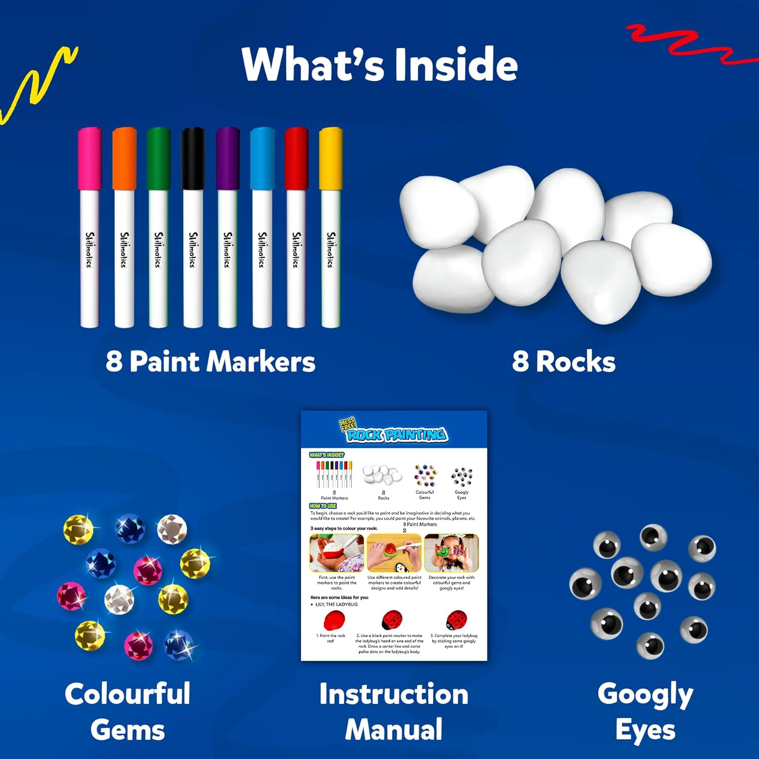 Skillmatics Rock Painting Kit - Mess-Free Art & Craft Activity for Girls & Boys - Multicolor