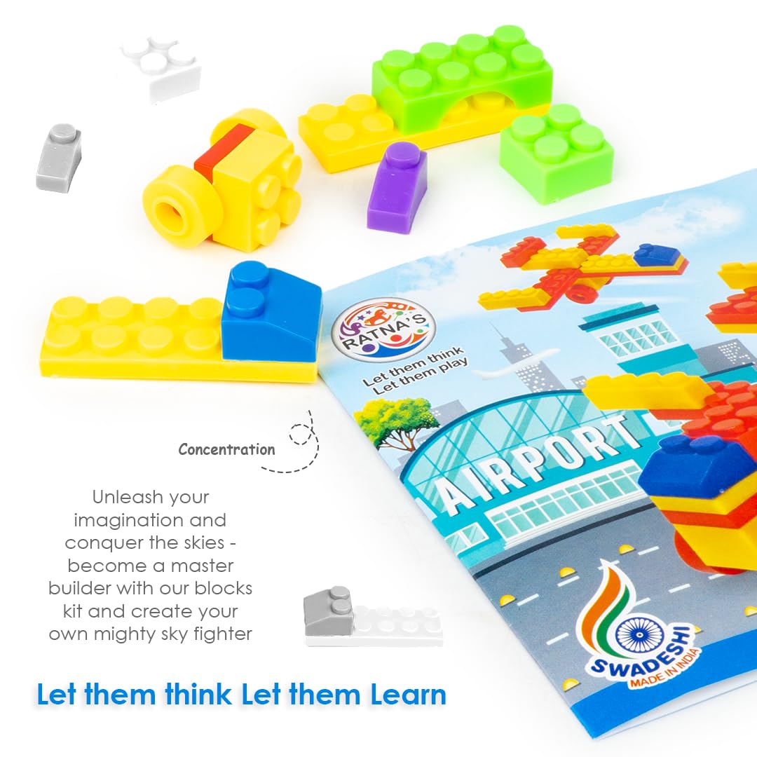 Ratna's Sky Fighter Junior Colorful Interlocking Blocks 60 pcs for Kids Ages 3+