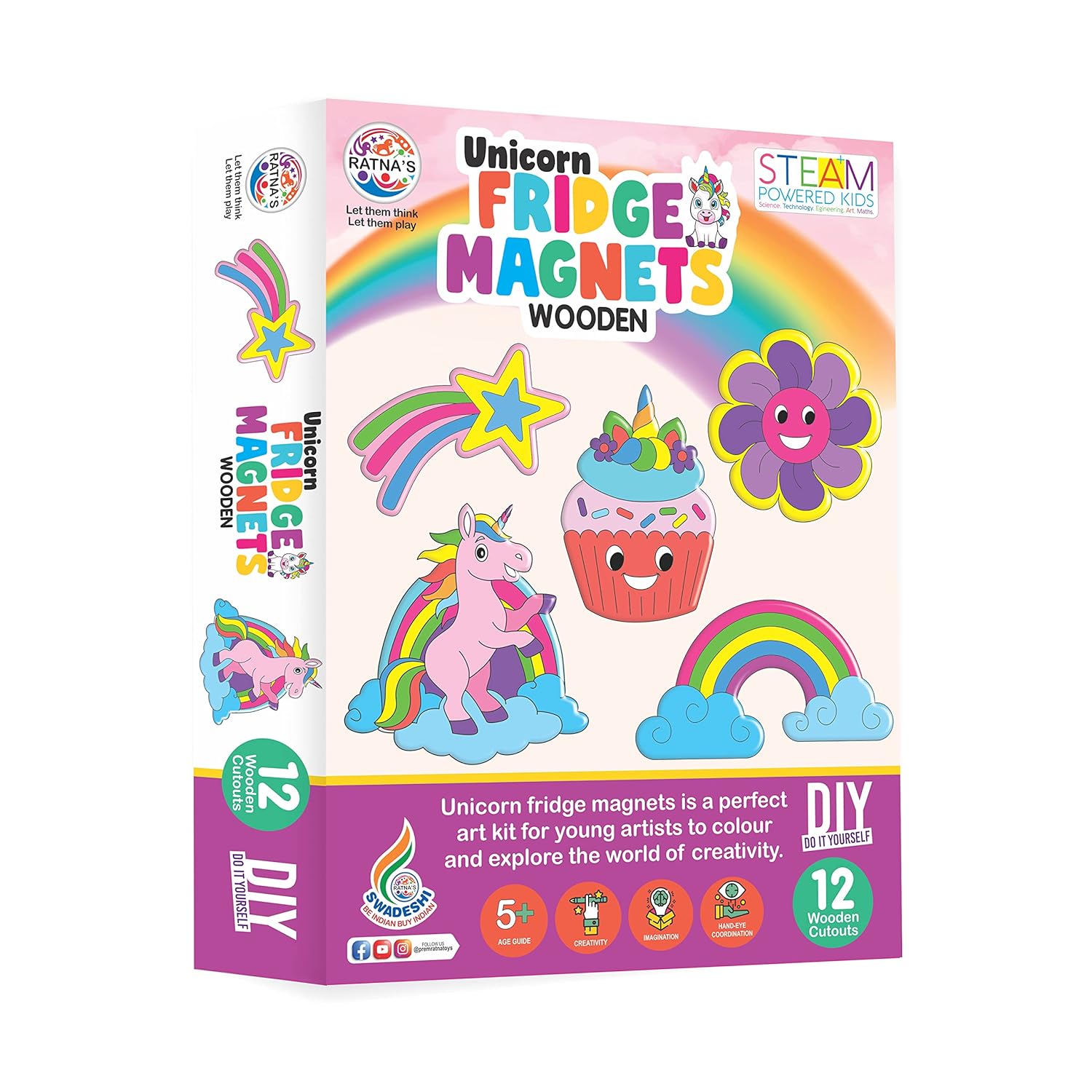 Ratnas Unicorn Fridge Magnets Wooden DIY Kit for Kids - Color & Design may vary