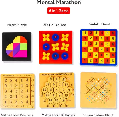 Ratnas Mental Marathon 6 in 1 Mind challenge Game Party & Fun Games Board Game - Multicolor