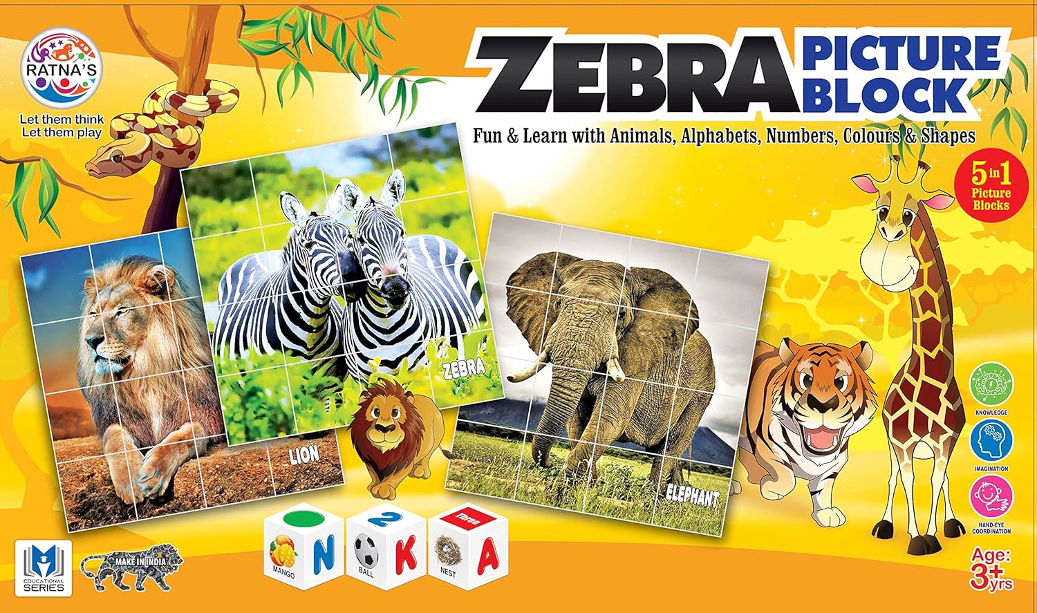 Ratna's Educational Zebra Animal Blocks for Kids to Enhance Their knowledge About Animals and Educational - Multicolor