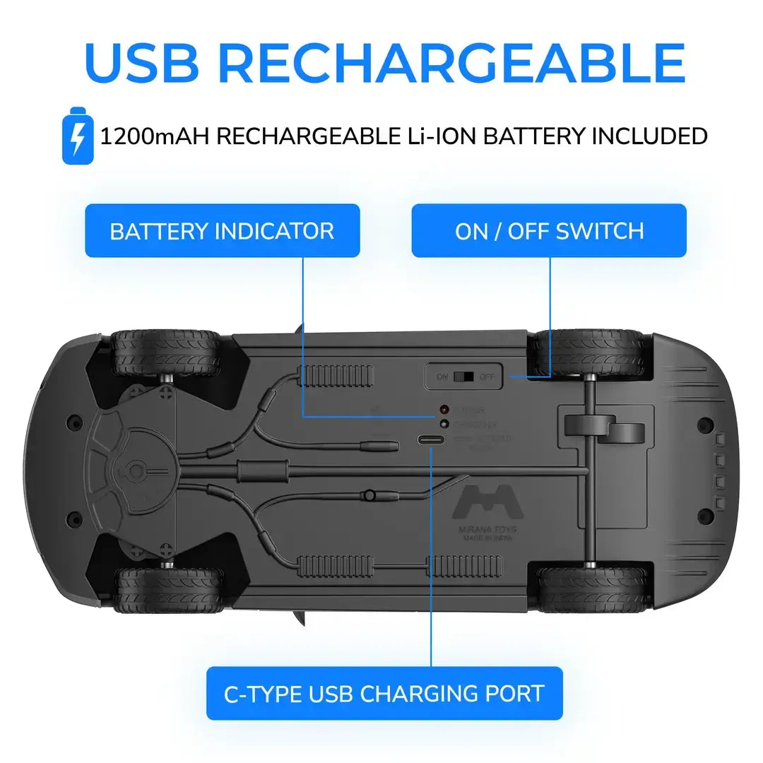 Mirana Tracer | High-Speed Racing RC Car | Rechargeable with Nitro Boost | Remote Control Toy for Kids | Made in India