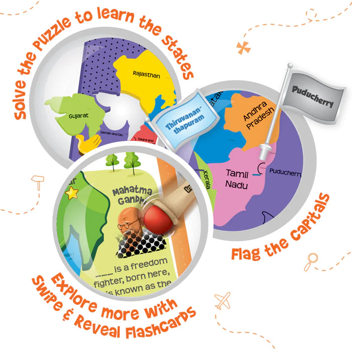 Mapology India Map with Flash Card - Multicolor