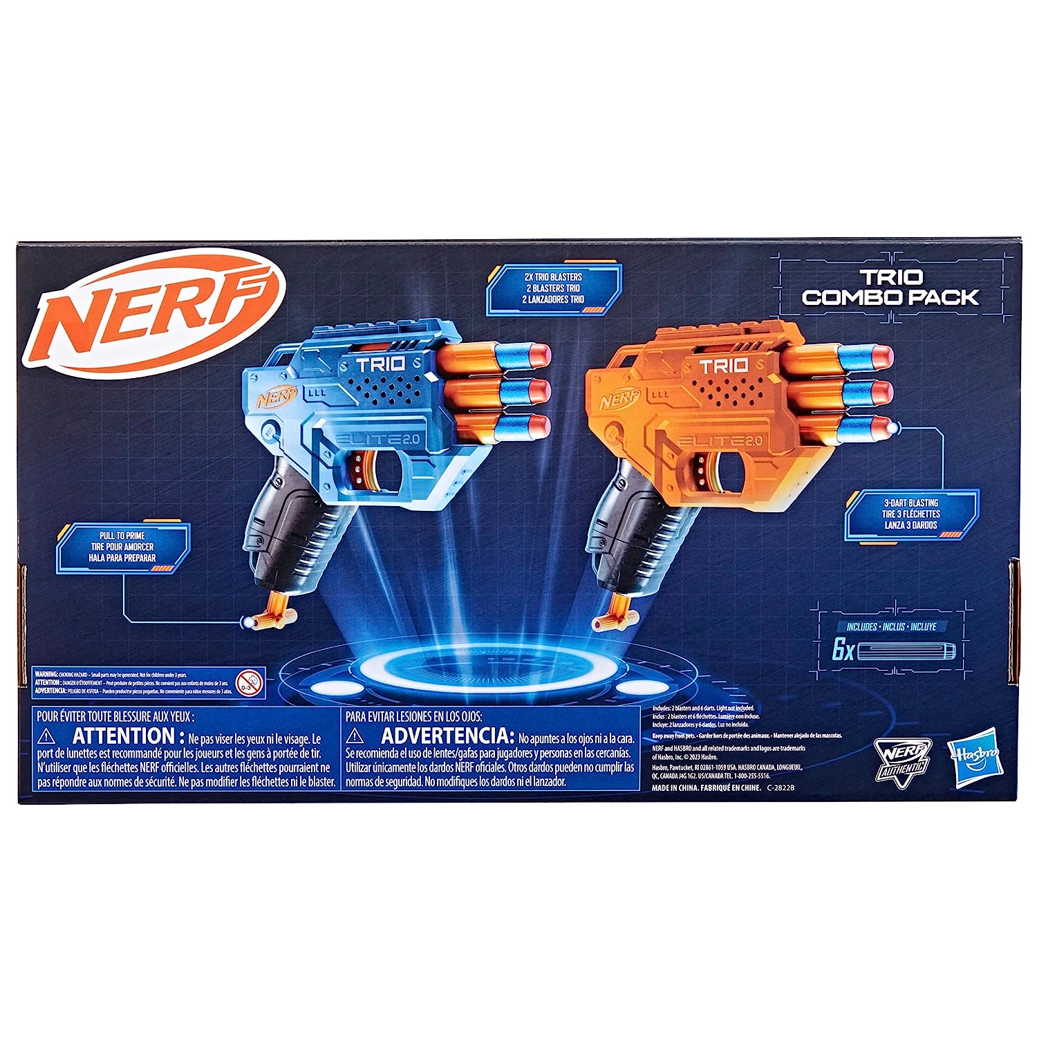 Nerf Elite 2.0 Trio Combo Pack, 2 Trio Nerf Blasters - Blue and Orange