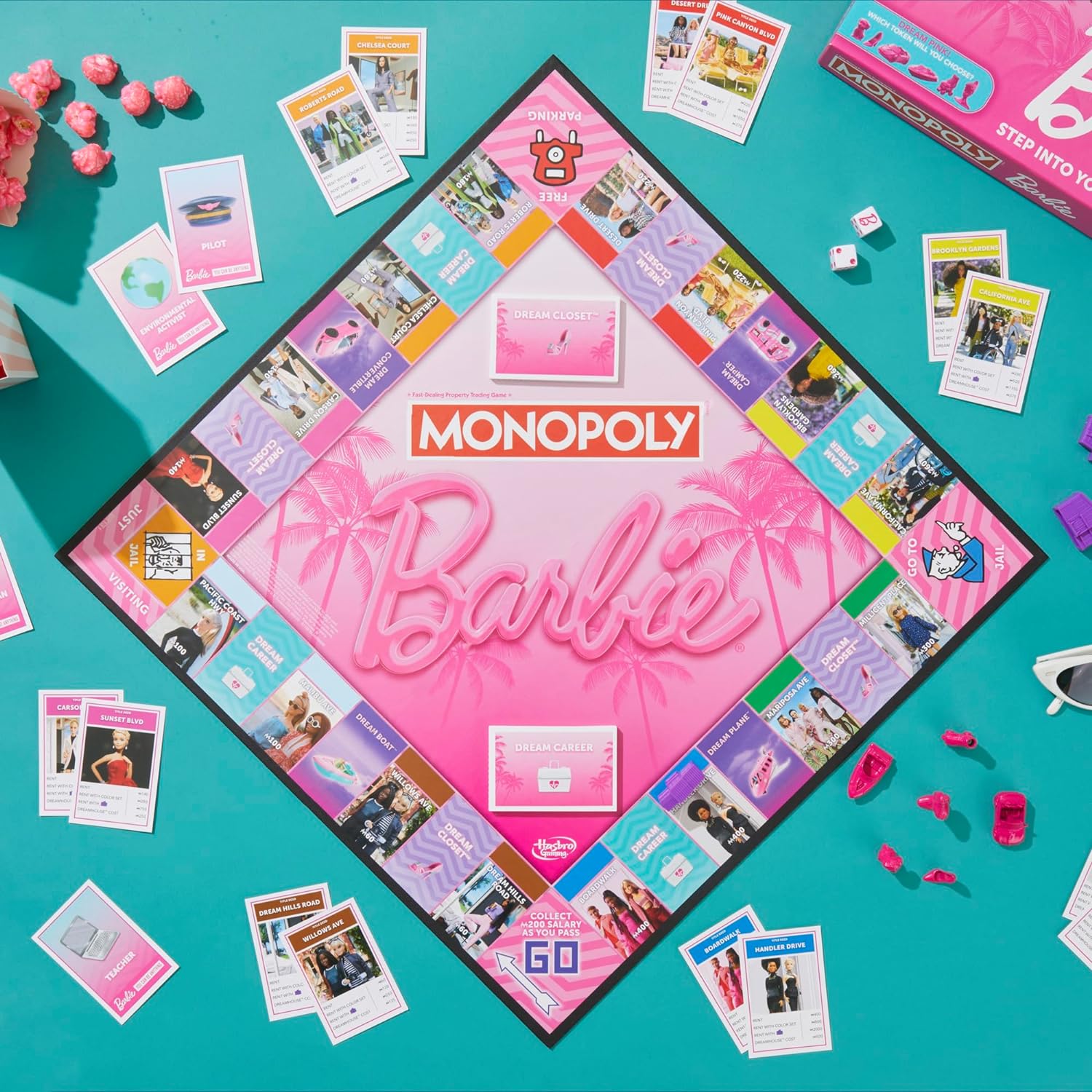 MONOPOLY: Barbie Edition Board Game, 2-6 Players, Fun Family Games for Kids and Adults - Pink