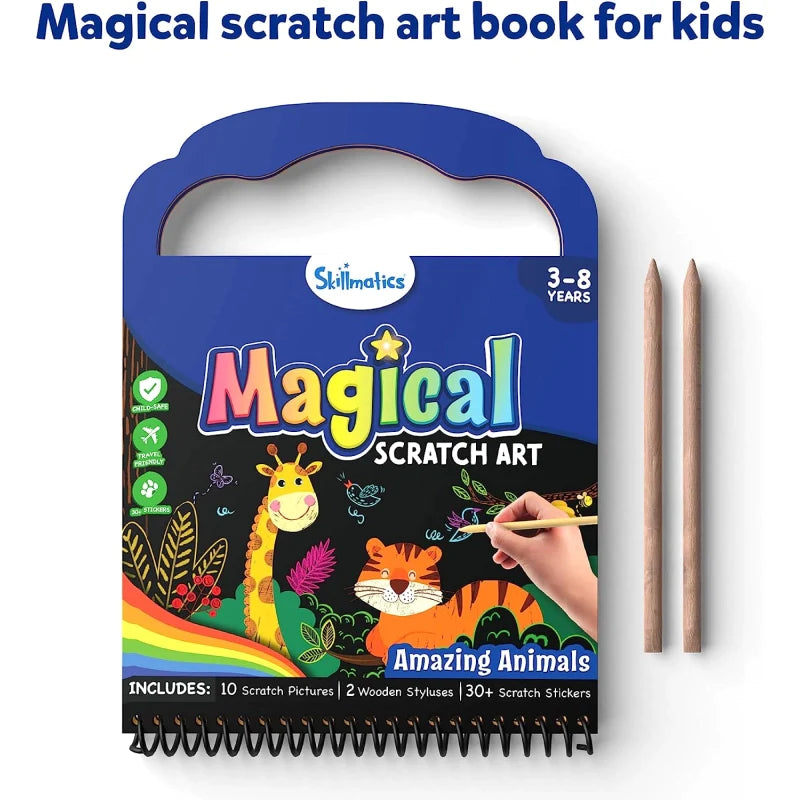 Skillmatics Magical Scratch Art Book: Amazing Animals | Multicolored