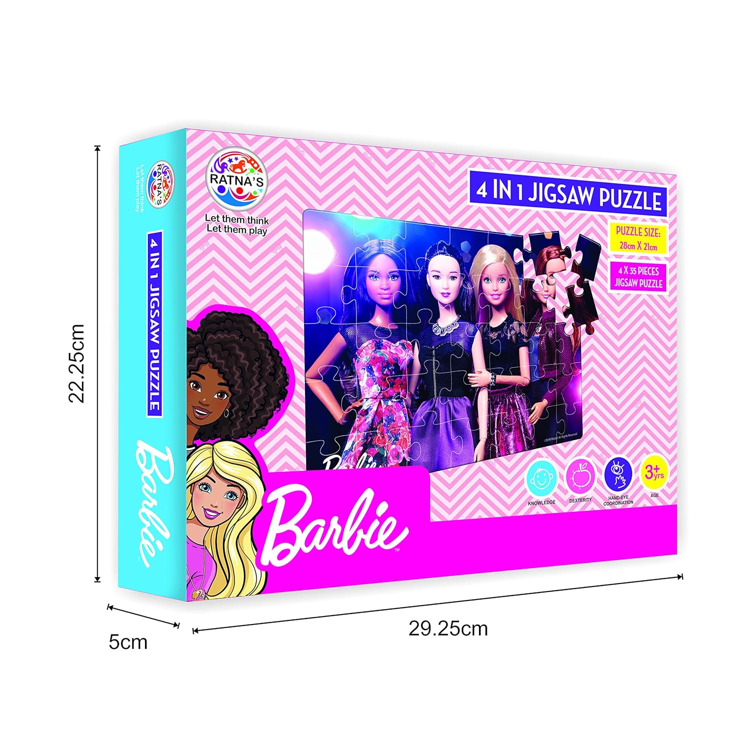 Ratna's Barbie Jigsaw 4 in 1. 4 Different Jumbo Jigsaw Puzzles for Girls - Multicolor