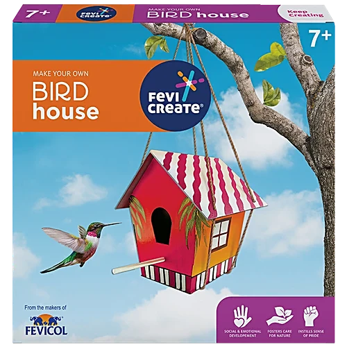 Fevicreate Bird House Art & Craft Kit | Craft, Paint and Hang a working Bird house in your garden | Boost child's creativity | Screen-Free Engagement | By Fevicol | Best Gift for Kids Age 5+ years
