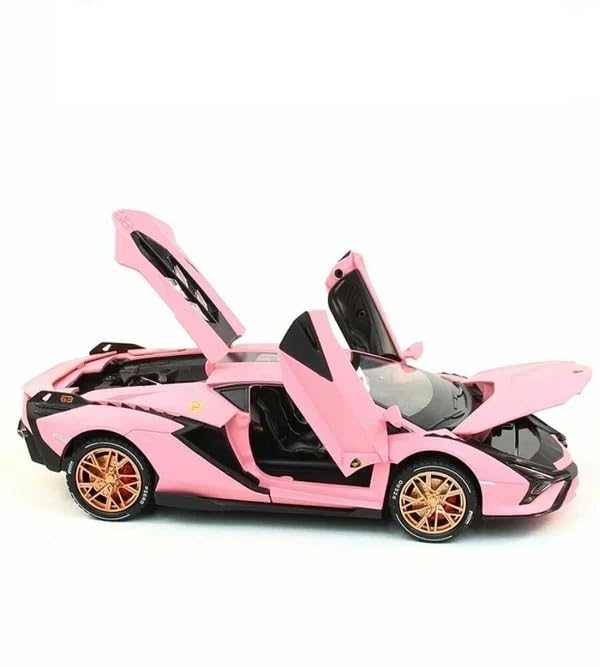 JOY JUNCTION 1:24 Lamborghini Sian FKP 37 Die-Cast Model Car – Pink | Openable Doors, Pull-Back Action, Lights & Sound