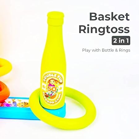 RATNA S FIT Fun 2 in 1 Basket-Bottle Ringtoss Target Game |Indoor and Outdoor Activity Party Games for Kids and Adults|
