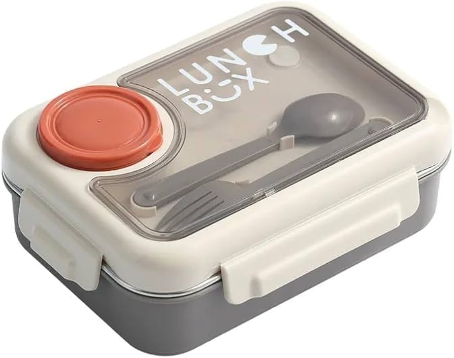 Leak Proof Lunch Box with Bowl & Spoon, Tiffin Box with Removable Inner Plate for School & Office , 3 Compartment, Assorted Colour