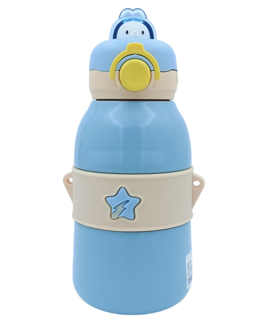Hot & Cold Double Walled Thermos Flask Vacuum Insulated Stainless Steel Water Bottle for Kids with Straw (490ml)