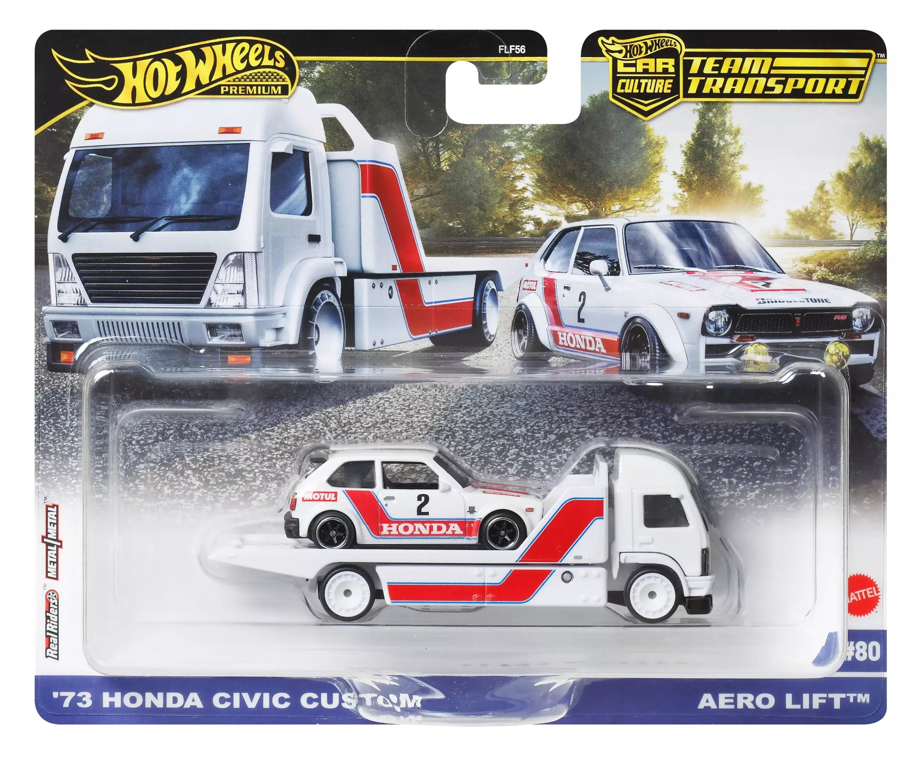 Hot Wheels Premium - Team Transport Combo Pack of 2 Models and Component Car - 73 Honda Civic Custom & Aero Lift | Toyota FJ Cruiser & Horizon Hauler | FLF56
