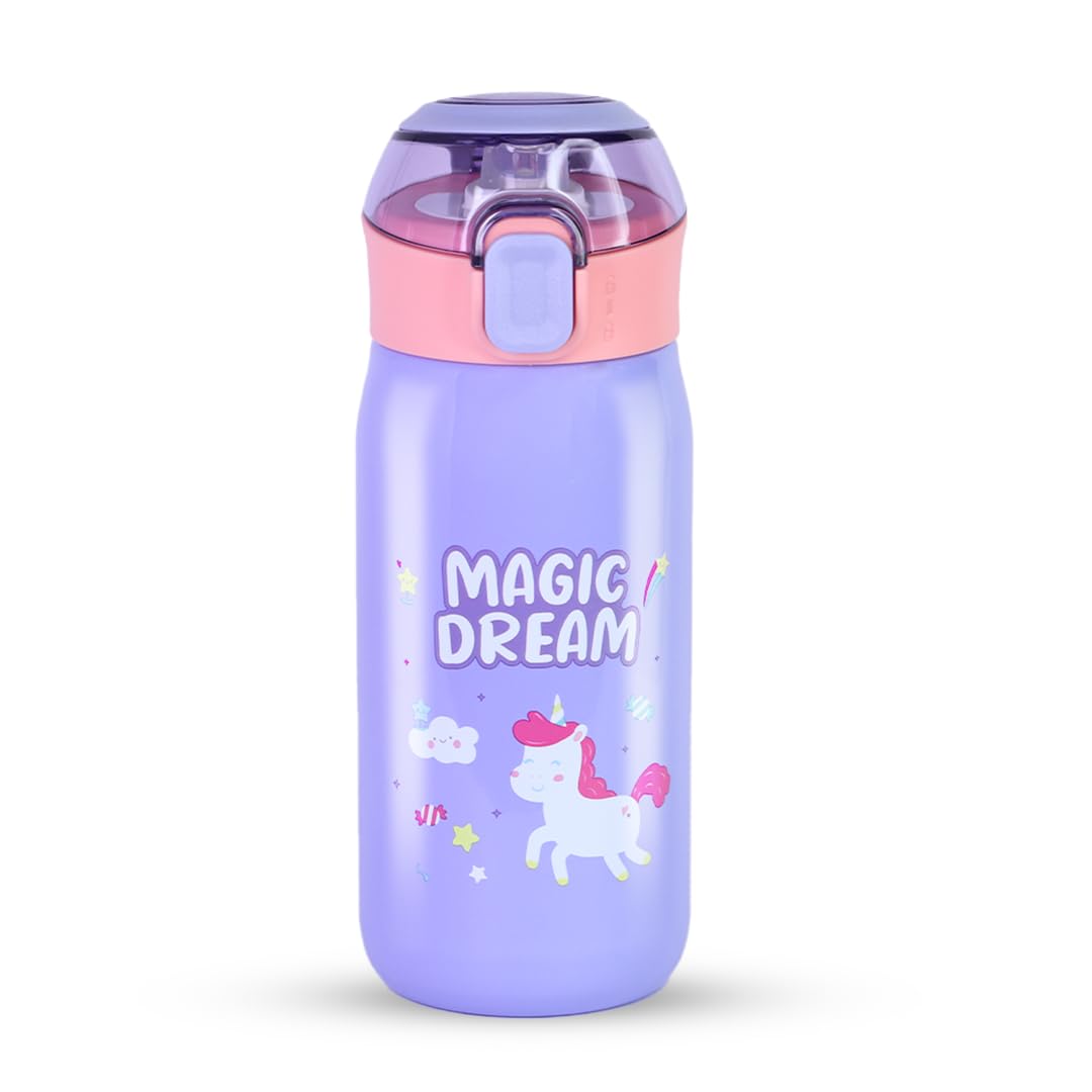 Steel Bottle with Cute Theme Eye-Catching Print - Stylish & Functional, Easy to Carry with Handle, Food Grade, Leakproof, Ideal for Office, School, Outdoor