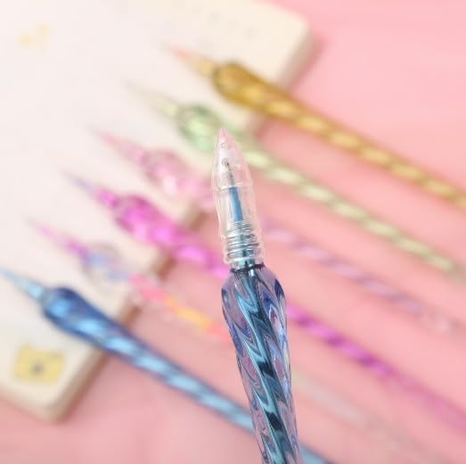 Stationery Set : Metallic Shining Outline Creative Pens & Crystal Love Fountain Pen Set for Art and Craft (4 Pcs) (Multicolor)