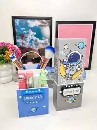 Password Protected Pencil Box with Mirror to Keep Stationery, Makeup Brushes Space Astronaut Themed Pencil Boxes with 1 Compartment - Assorted