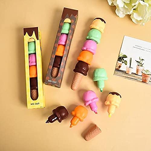 Ice-Cream Cone Shape Highlighter with Stack-able 5 Bright Colors | Fine Grip | Ideal for Kids - Pack of 2 Pcs