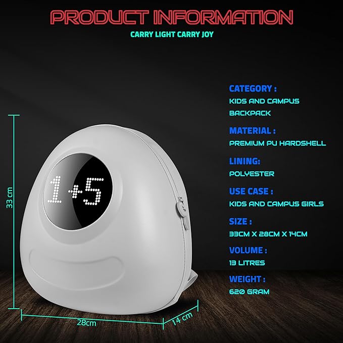 Hookaba: GlowBuddy LED Eyes Kids Backpack,Waterproof IPX5 Premium PU 13 Ltr Capacity For Kids - Multicolor