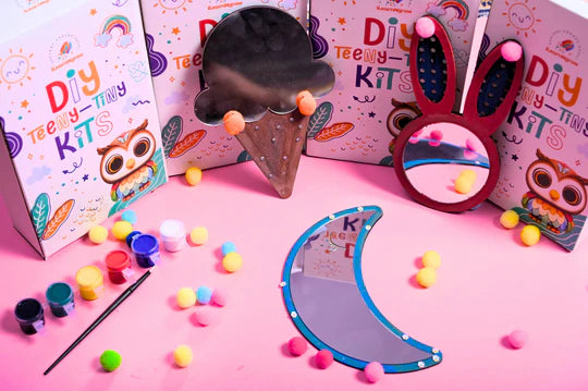 ilearnngrow Teeny Tiny DIY Mirror Decorating Kit for Kids – Set of 3 | Paint, Glitter & Pom Poms