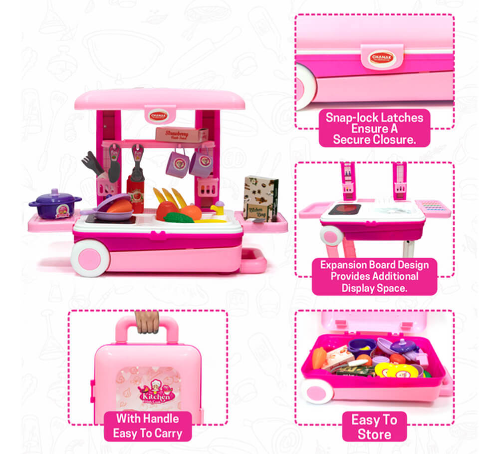 Chanak Kitchen Set Trolley | Little Chef Set | Kids Kitchen Playset | for Kids - Color & Design May Vary