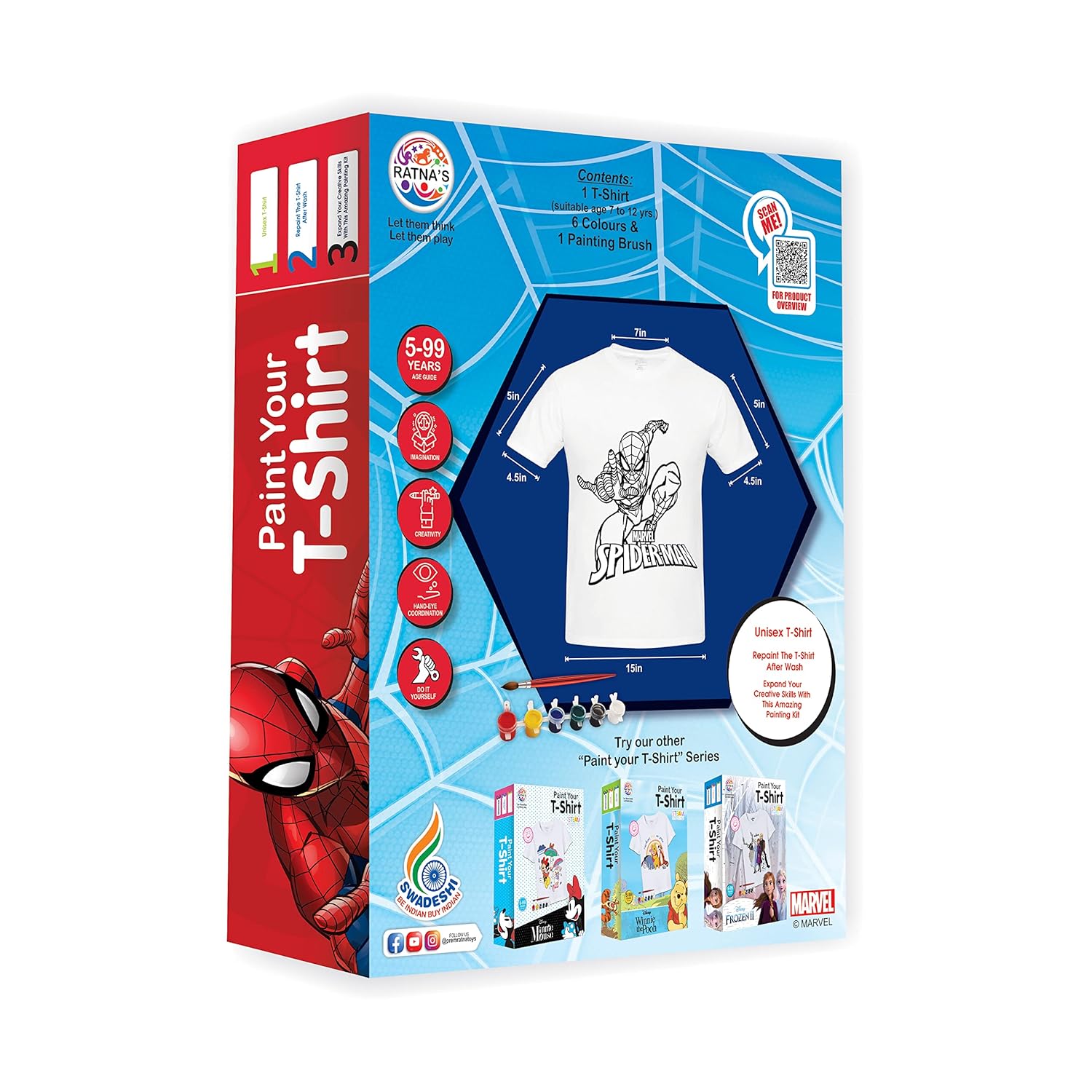 Ratnas Paint Your T-Shirt Spiderman Theme Diy Kit for Unisex Kids - Multicolor