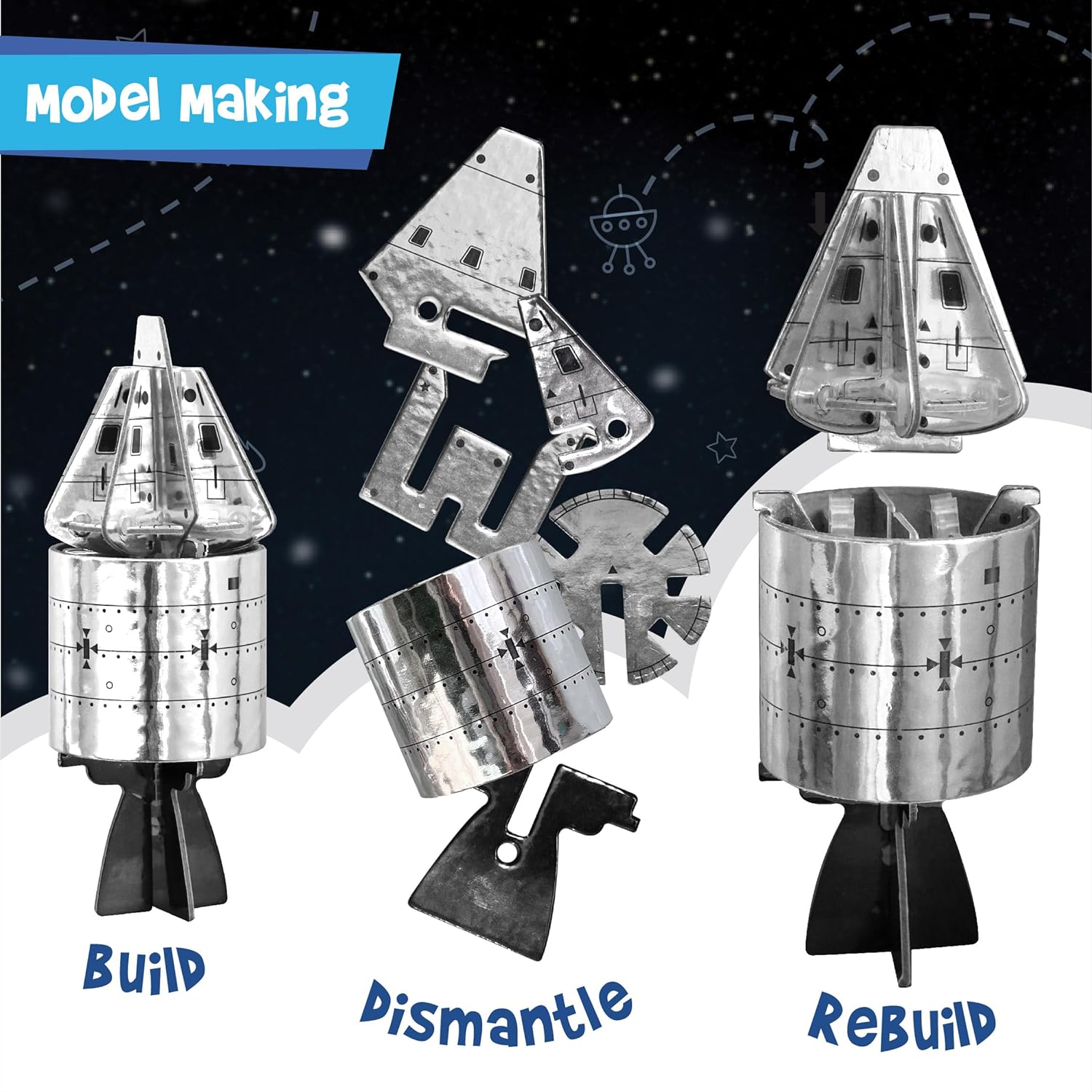 Imagimake Man's Journey to Moon | Mission Apollo 11 | Rocket & Satellite Model Making Set | Astronaut & Space Kit - Multicolor