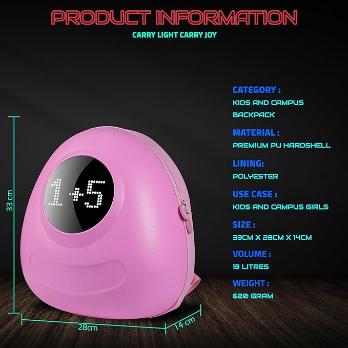 Hookaba: GlowBuddy LED Eyes Kids Backpack,Waterproof IPX5 Premium PU 13 Ltr Capacity For Kids - Multicolor