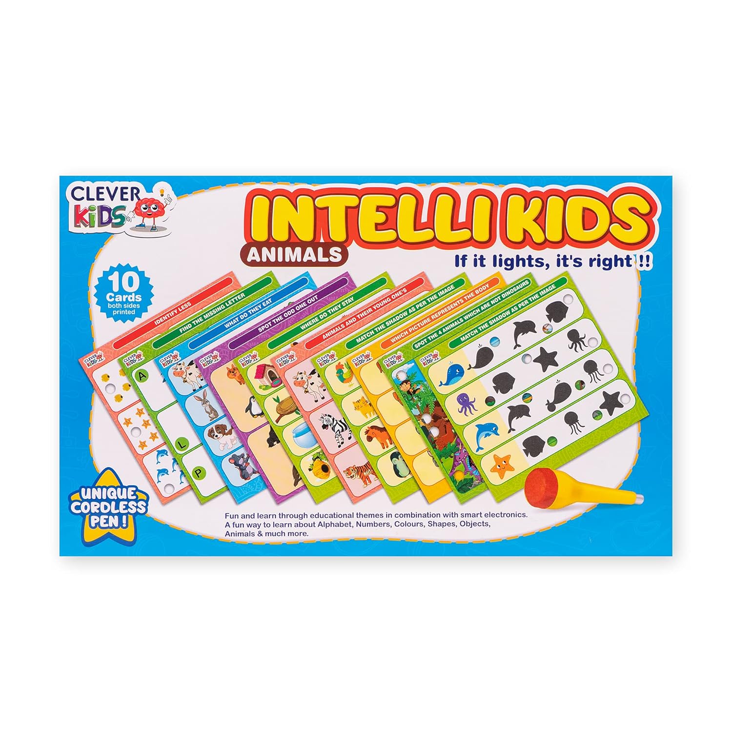 Intellikids Animals A Perfect Electro Game 10 Double Sided Printed Cards - Multicolor