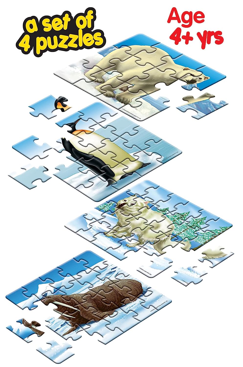 Frank Animal Puzzles for Kids - Polar Animals - Set of 4 Jigsaw Puzzles for Kids
