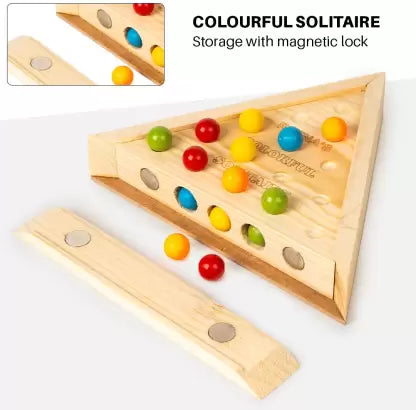 Ratnas Colourful Solitaire Wooden Board Colorful Marble Board Game - Multicolor