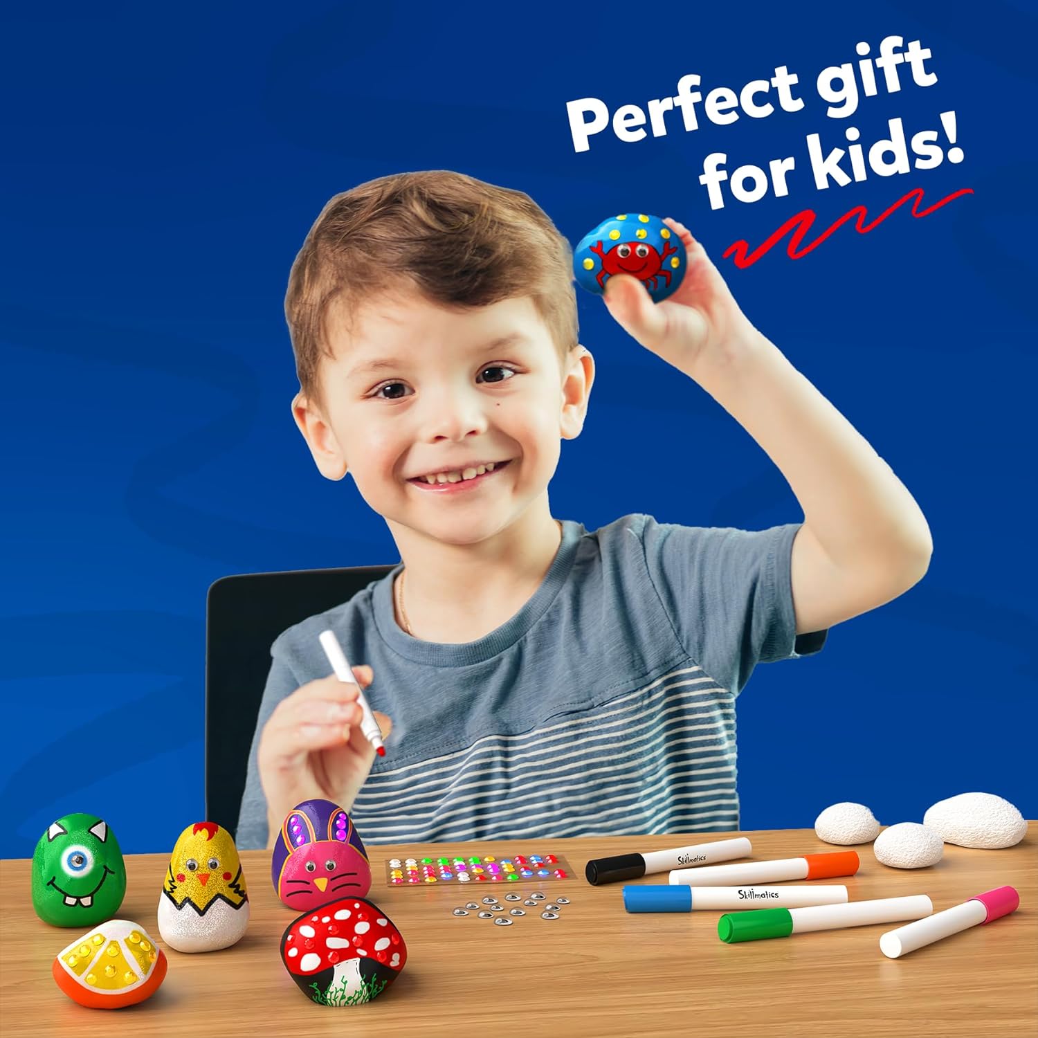 Skillmatics Rock Painting Kit - Mess-Free Art & Craft Activity for Girls & Boys - Multicolor