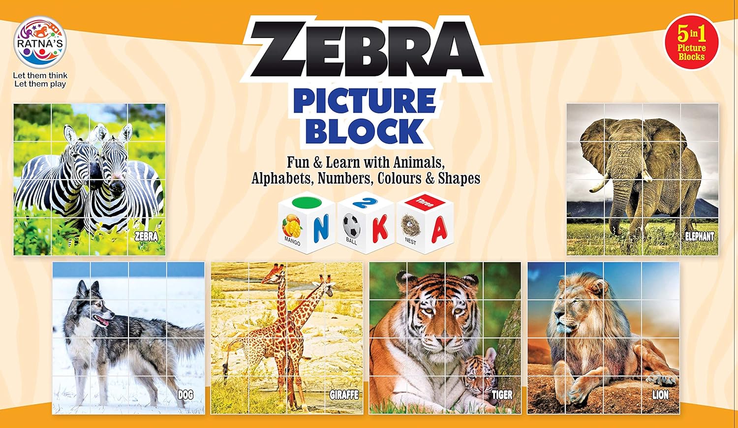 Ratna's Educational Zebra Animal Blocks for Kids to Enhance Their knowledge About Animals and Educational - Multicolor