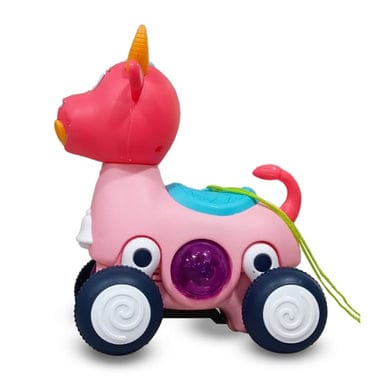 Pull Along Cartoon Animal Figure Toy - 360 Degree Rotating Electric Animal Toy Play Set with Colorful Flashing Lights and Music for Kids