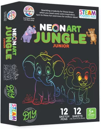 Ratnas Neon Art Jungle Junior Diy Painting Kit with 12 Sheets - Multicolor
