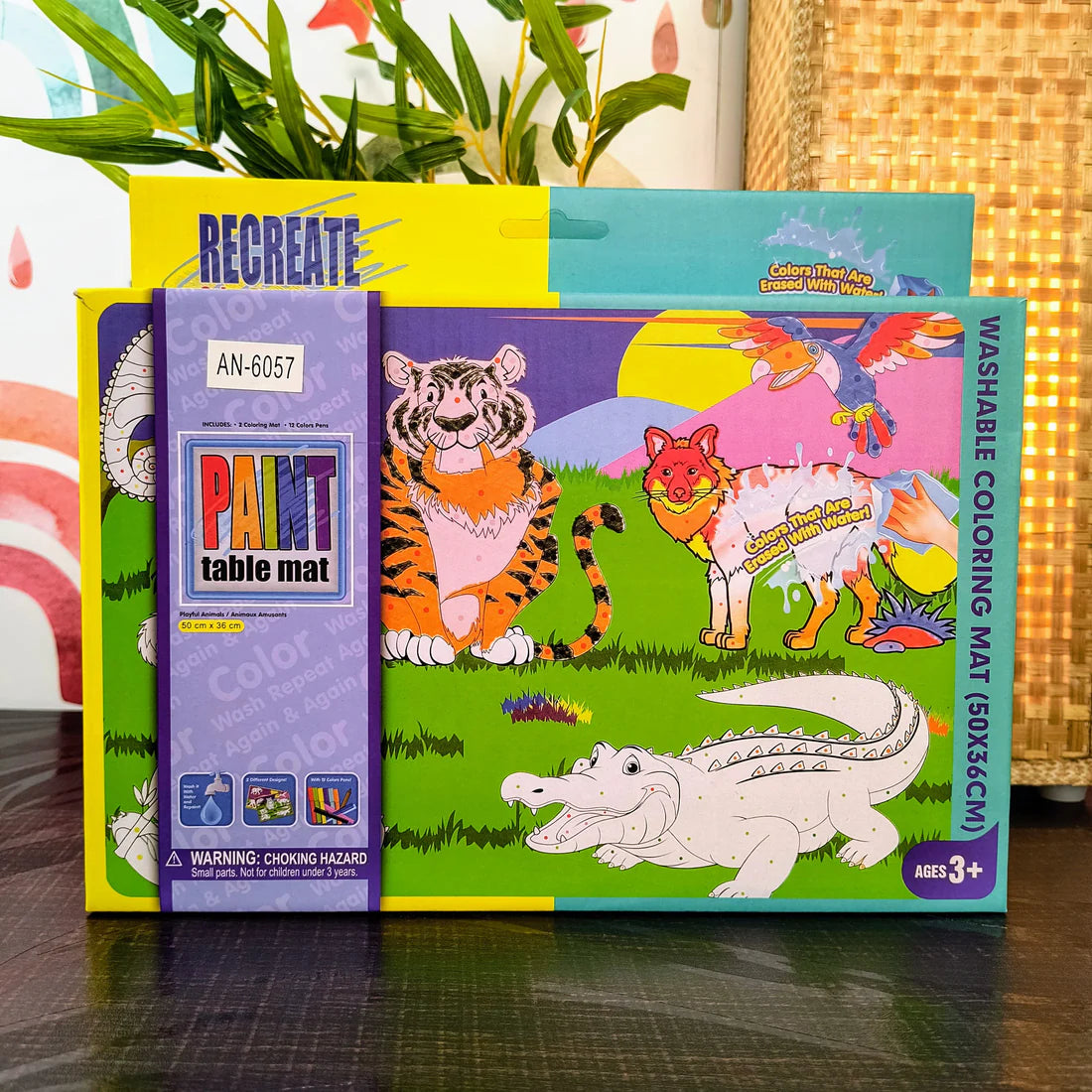 Reusable Table Mat Kids Colouring Set – 2 Fun Designs with 12 Washable Pens for Kids