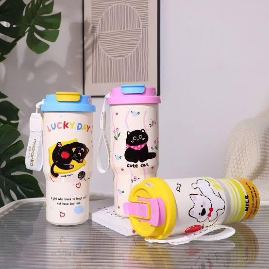 Cute Sipper Tumbler 700 ml | 316 Stainless Steel BPA Free Sipper for Girls & Kids | Aesthetic Leak Proof Travel Coffee Mug with Straw