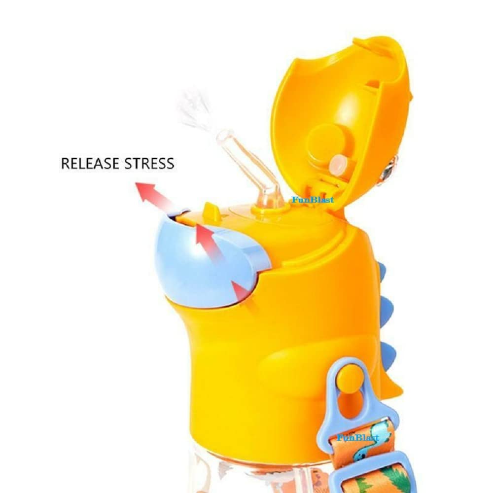 Cartoon Dinosaur Kids Water Bottle with Straw Shoulder Strap School Kettle 560ml