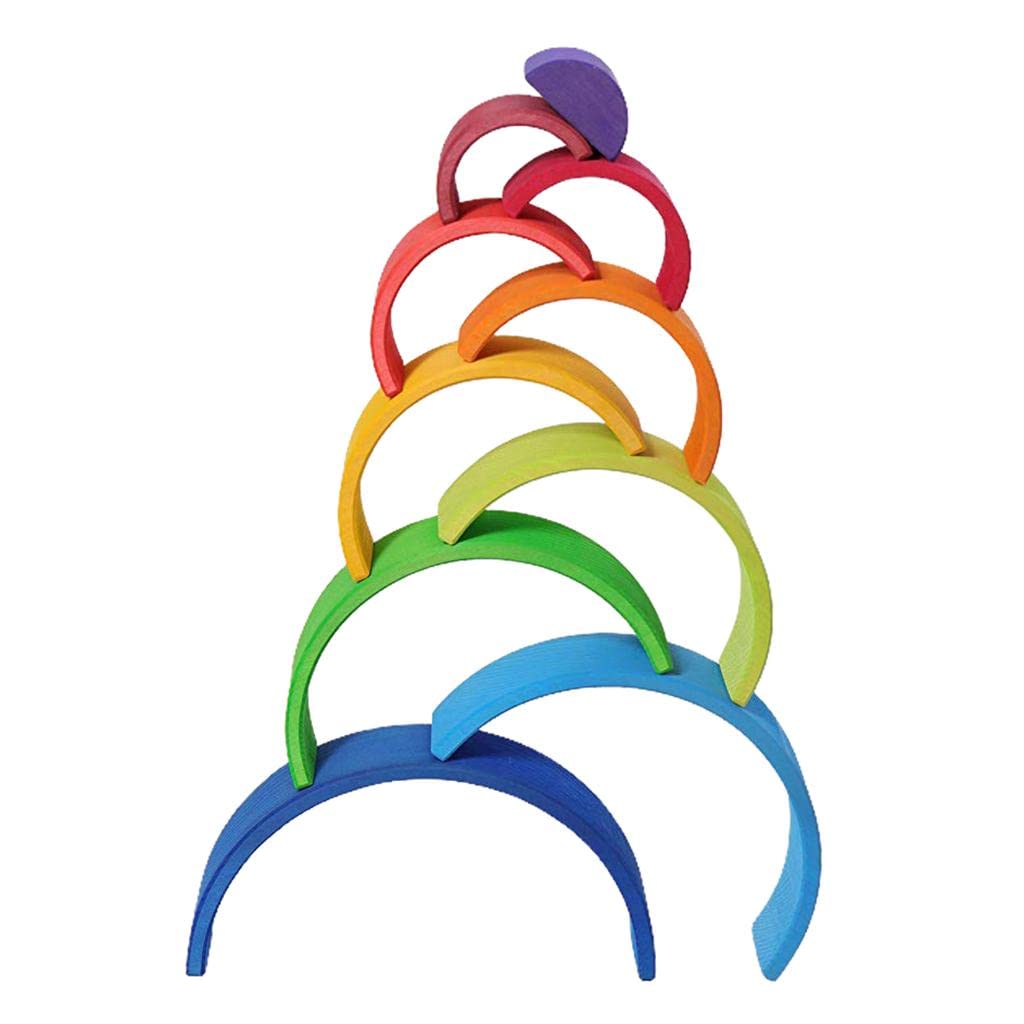 11 Pieces Wooden Rainbow Puzzle Montessori Educational Toys for Baby Toddler