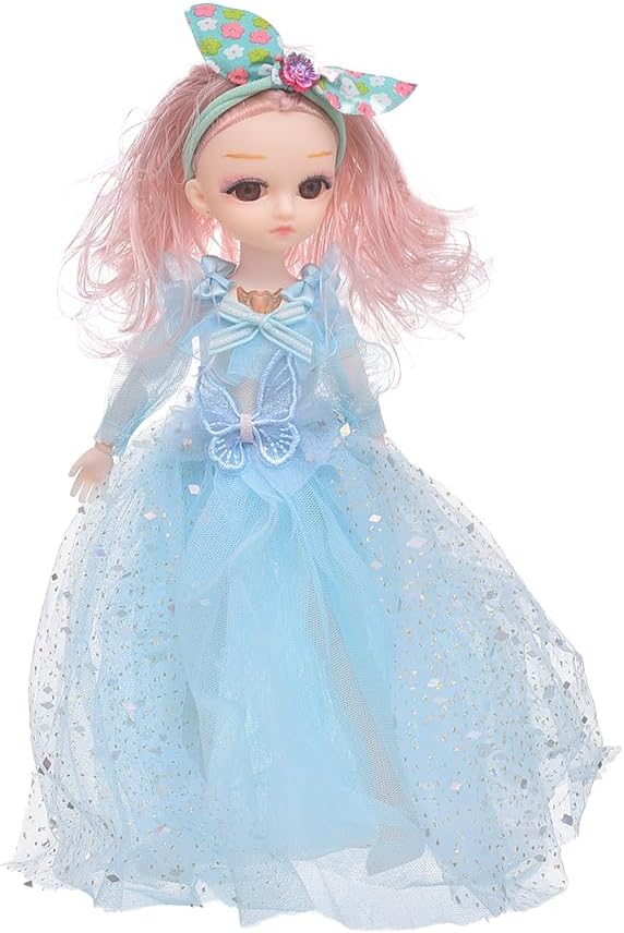 Plastic Pretty Doll – Princess Design with Long Hair & Fluffy Blue Dress for Girls (Multicolor)