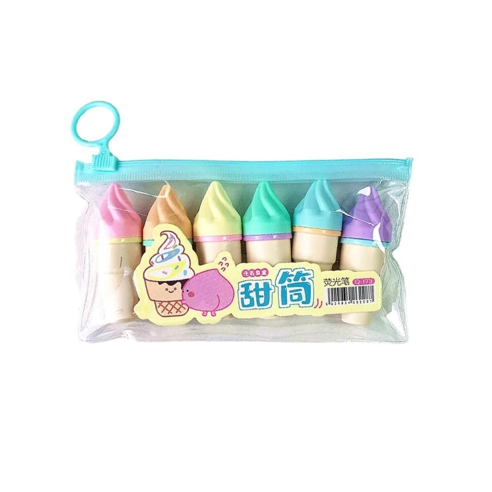 Colorful Softy Ice Cream Marker/Highlighter Pen Stationery Pouch Set Ideal for Gifting Kids and Children's Birthday - Pack of 2 Pcs