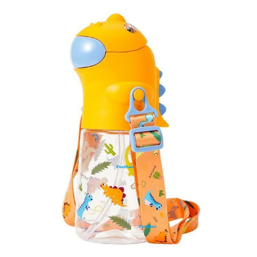 Cartoon Dinosaur Kids Water Bottle with Straw Shoulder Strap School Kettle 560ml