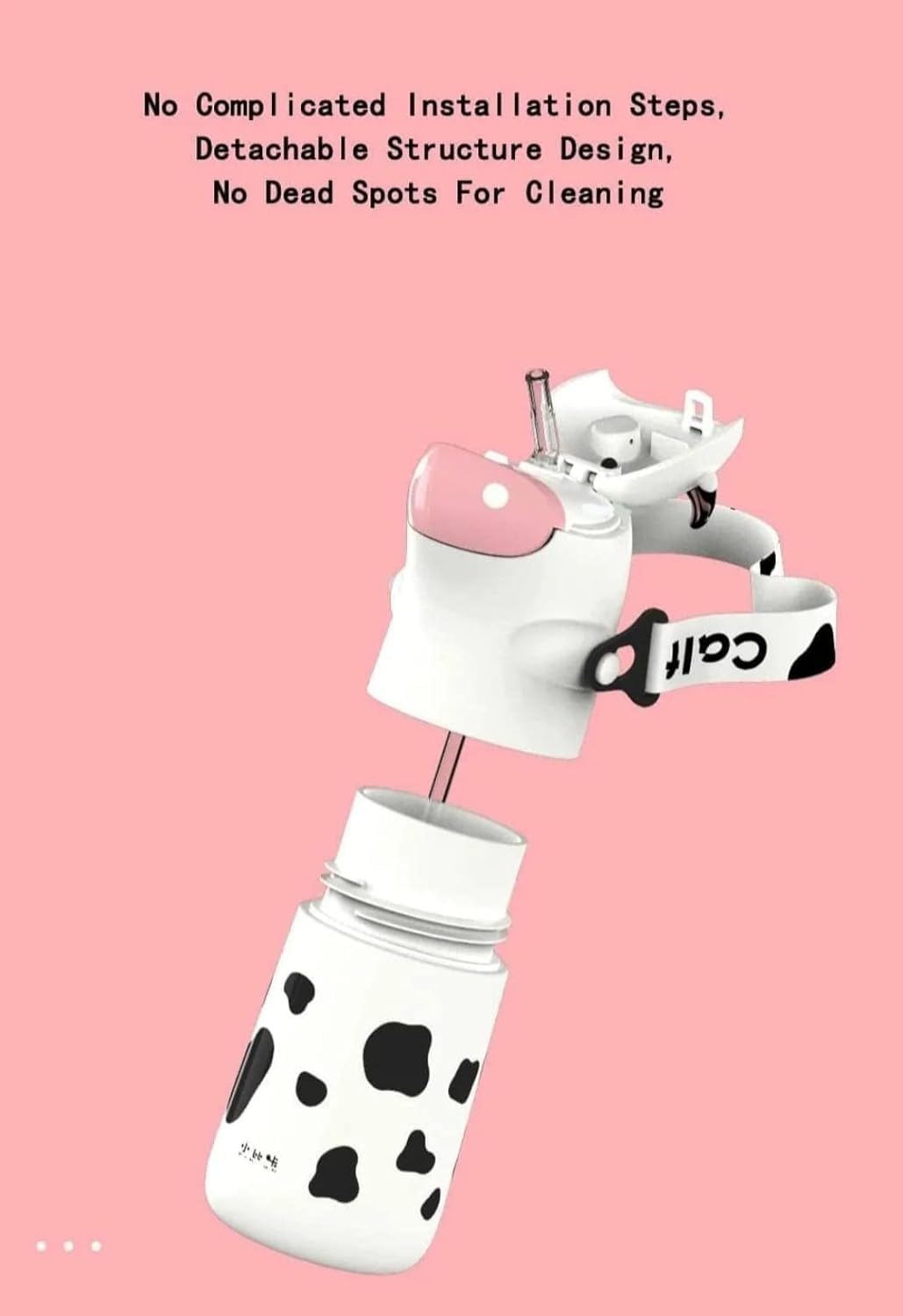 Cute Water Bottle Cartoon Design Anti-Leak Water Bottle for Girls, Stylish Water Bottle with Sipper, School Water Bottle for Cow Lover 560ml