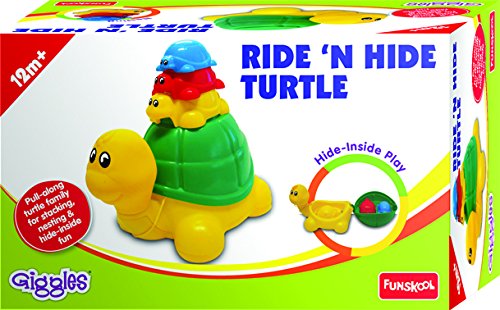Funskool Giggles - Ride N Hide Turtle, Pull Along Toy, Encourages Walking, Funny Walking Style, 12 Months & Above, Infant and Preschool Toys, Multicolor