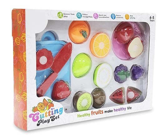 Itoy's Fruit Cutting Play Toy Set with a toy knife, encouraging creativity, fine motor skills, and healthy eating habits