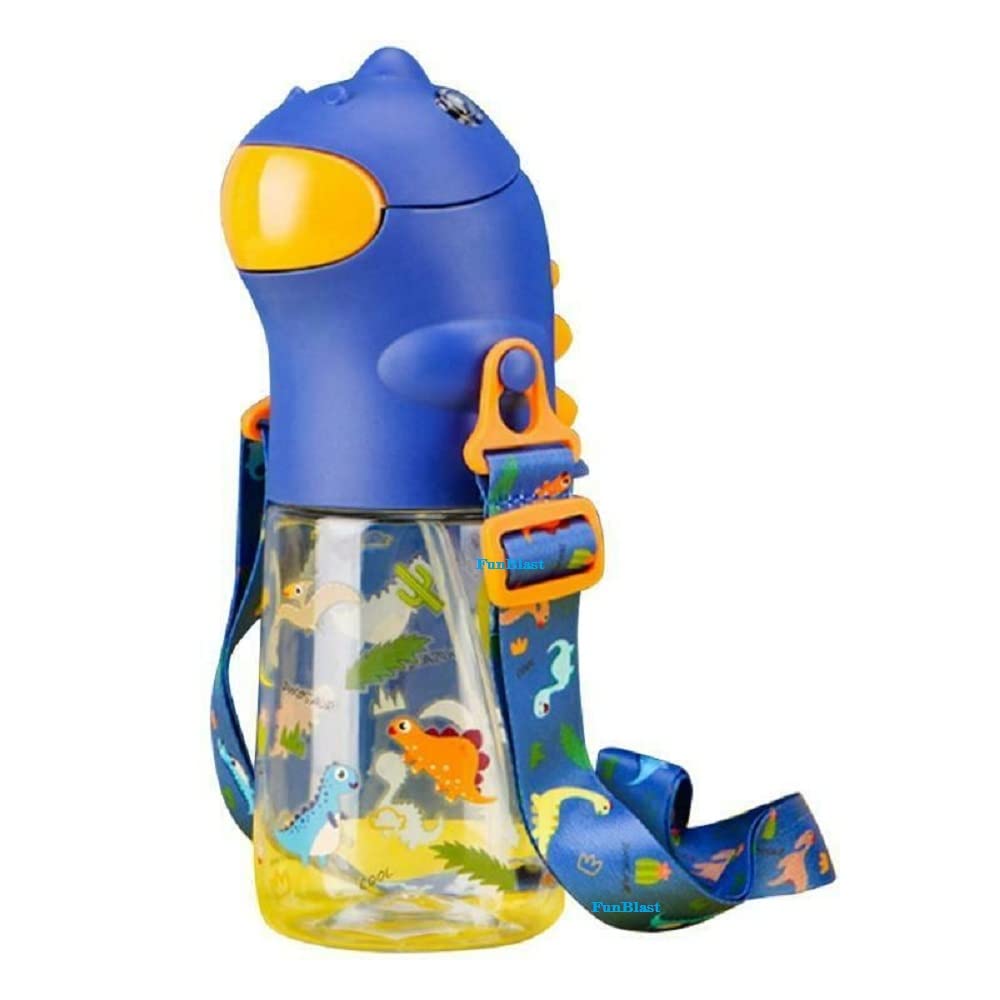 Cartoon Dinosaur Kids Water Bottle with Straw Shoulder Strap School Kettle 560ml
