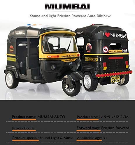 Friction Powered Mumbai Auto Rickshaw Toy with Light and Sound for Kids - Multicolor