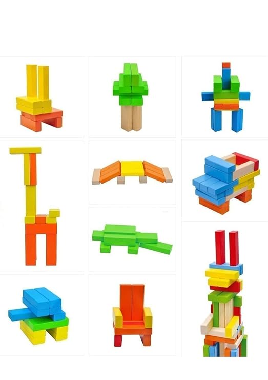 SIMARR Colored Stackeez Wooden Tower Building Game For Kids - Multicolor